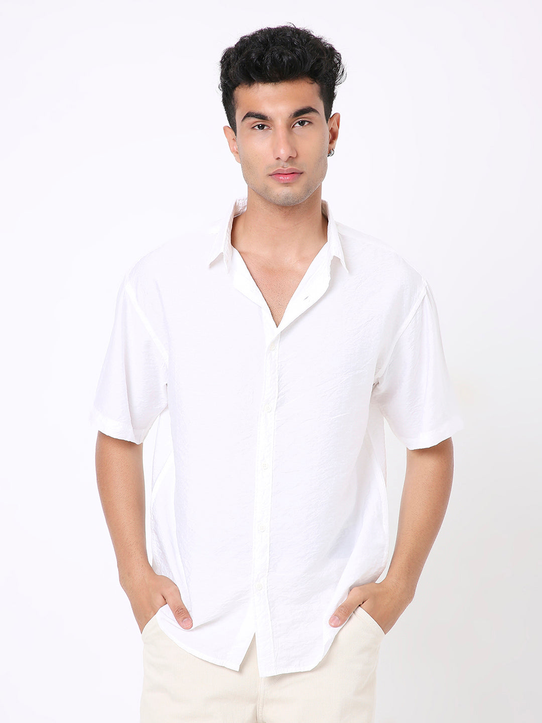 WHITE ESSENTIAL VISCOSE SHIRT