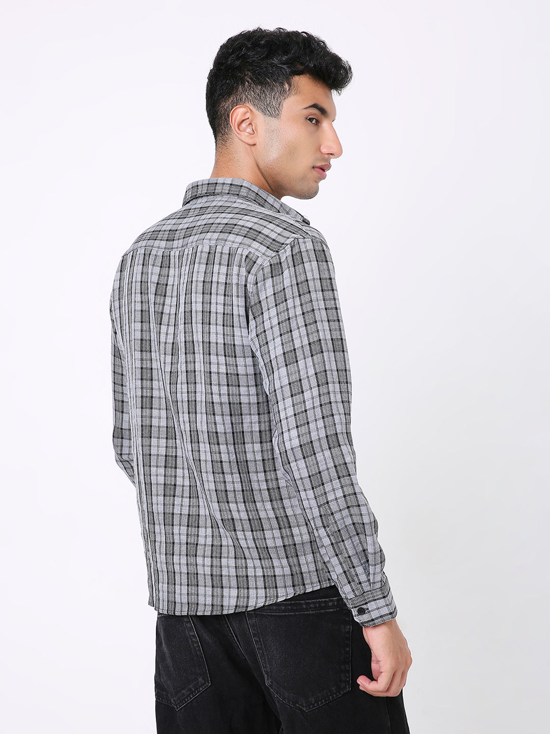 GREY & BLACK CHECKERED CASUAL SHIRT
