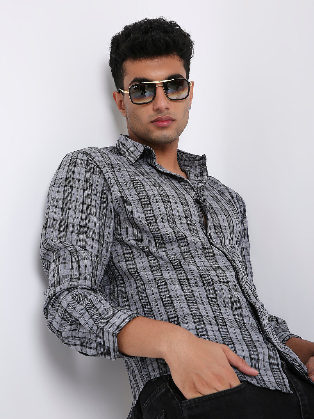 GREY & BLACK CHECKERED CASUAL SHIRT