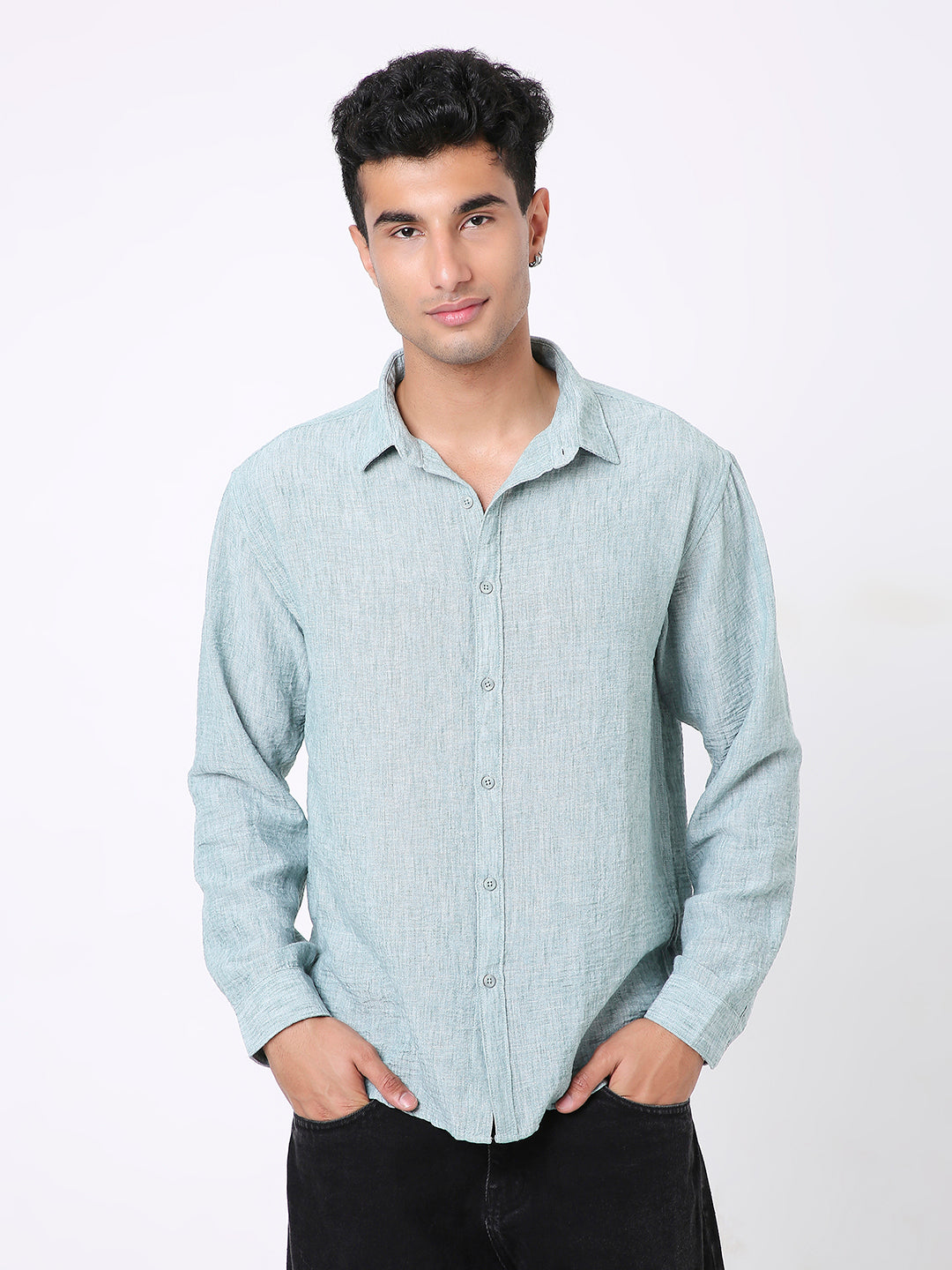PREMIUM GREEN LINEN BLEND SOLID SHIRT