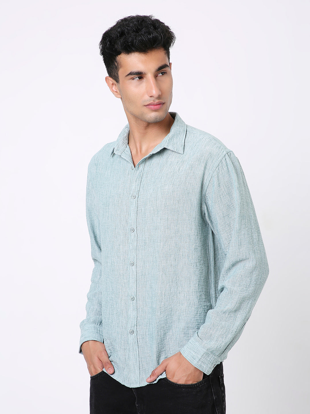 GREEN PREMIUM LINEN BLEND SHIRT