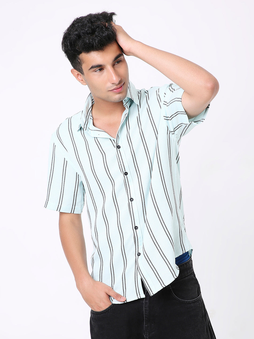 MINT GREEN STRIPED CASUAL SHIRT