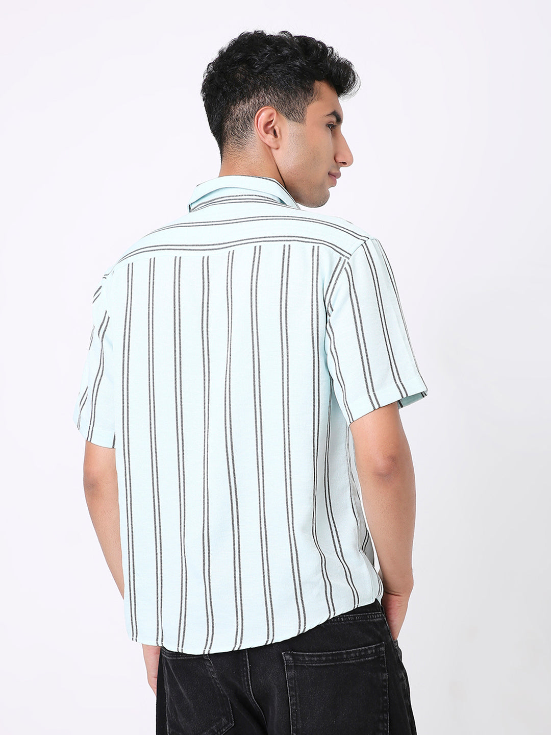 GREEN & BLACK STRIPED CASUAL SHIRT
