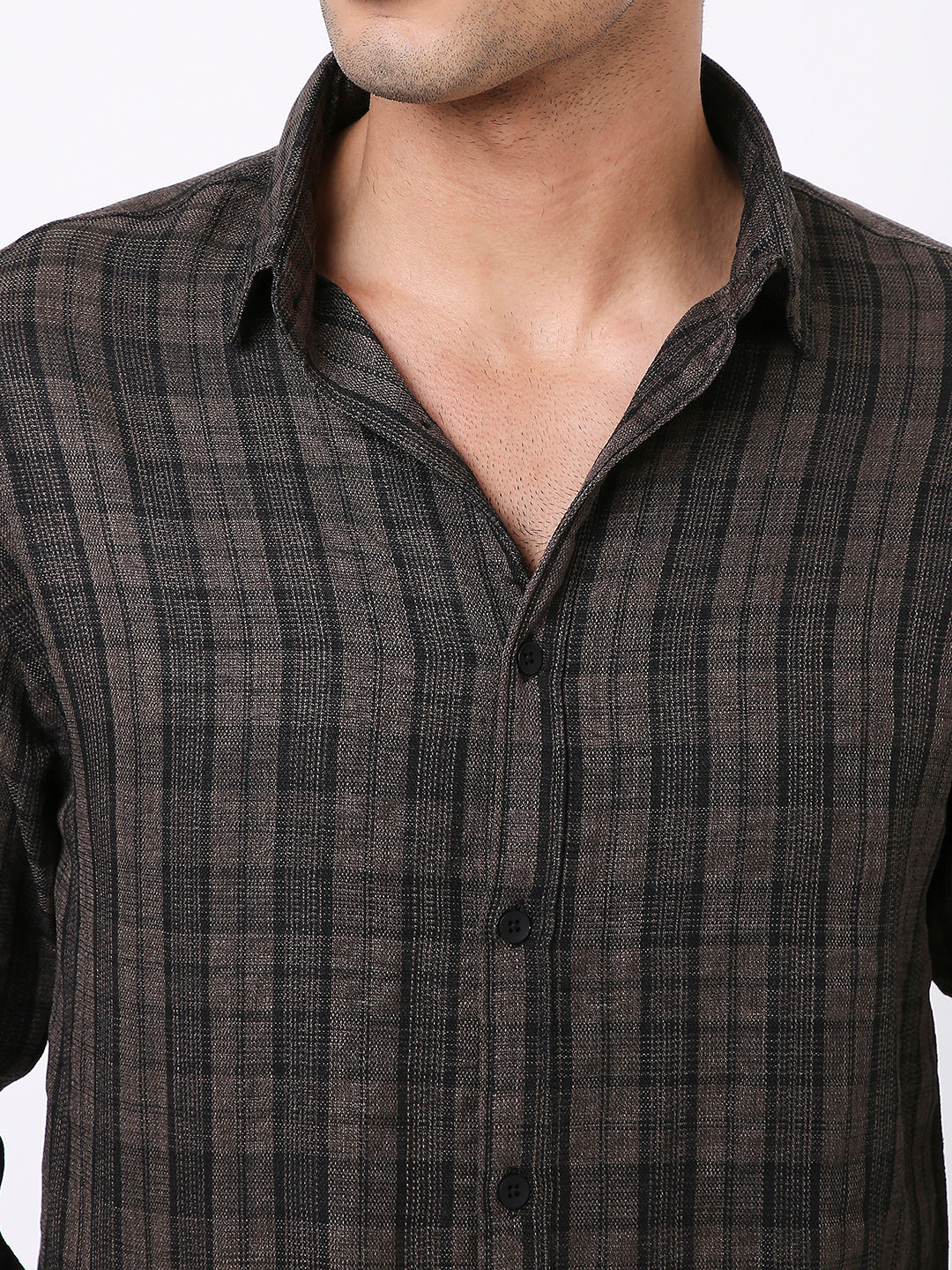 DARK KHAKI CHECKERED CASUAL SHIRT