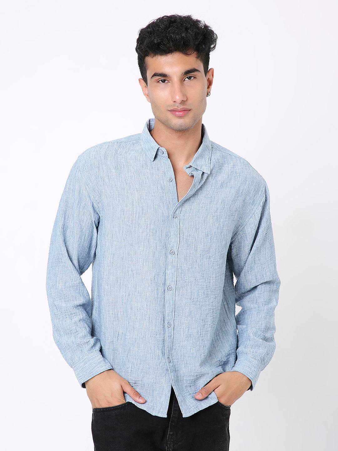 PREMIUM BLUE LINEN BLEND SOLID SHIRT