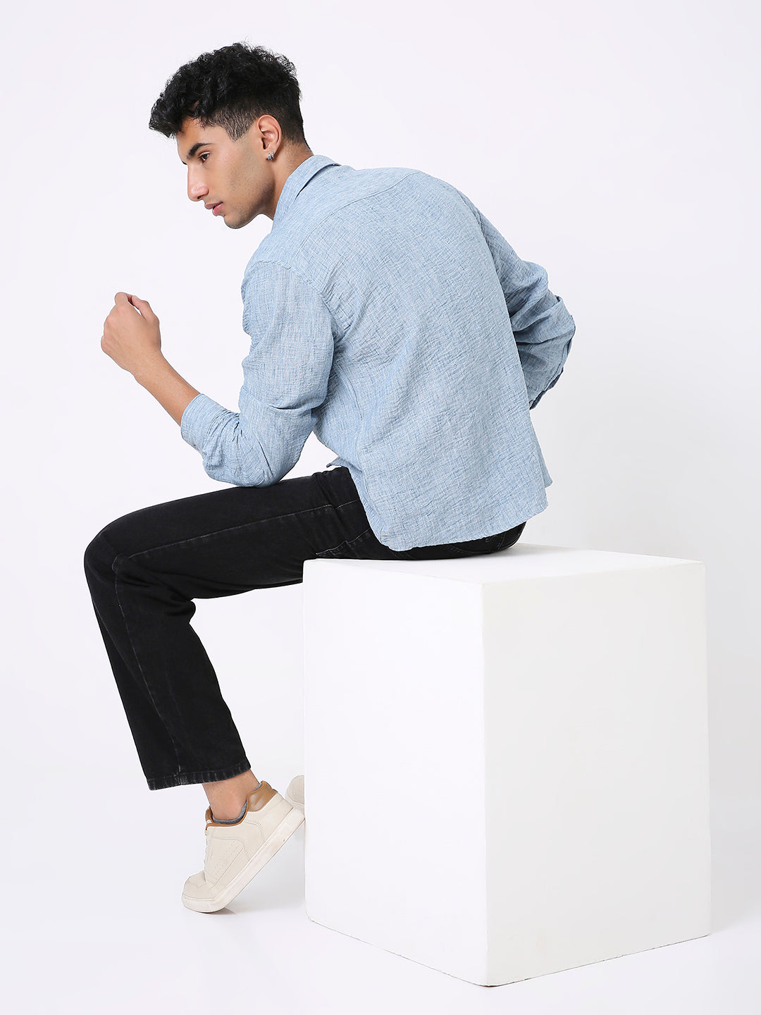 PREMIUM BLUE LINEN BLEND SOLID SHIRT