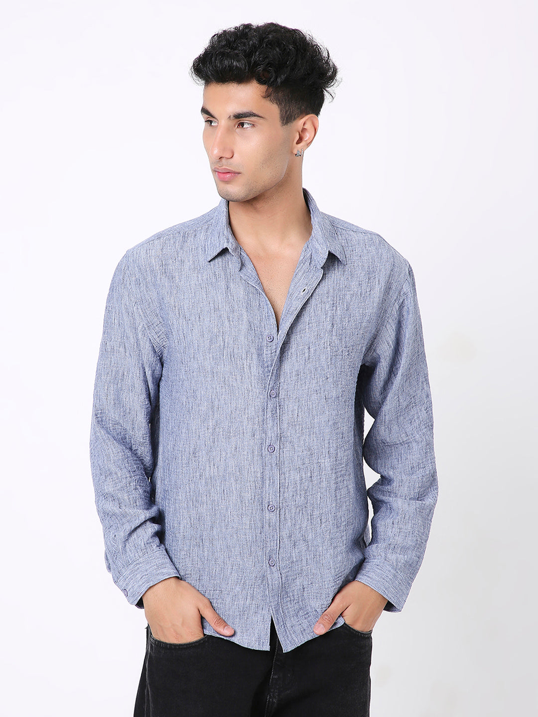 DARK BLUE PREMIUM LINEN BLEND SHIRT