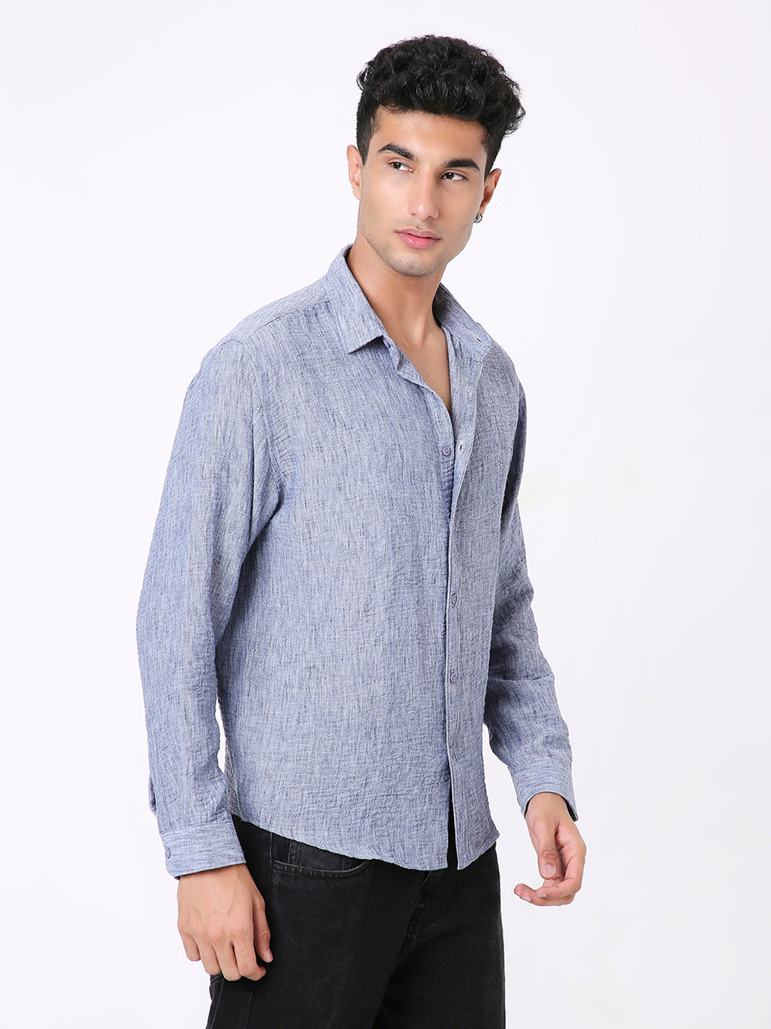 PREMIUM DARK BLUE LINEN BLEND SOLID SHIRT
