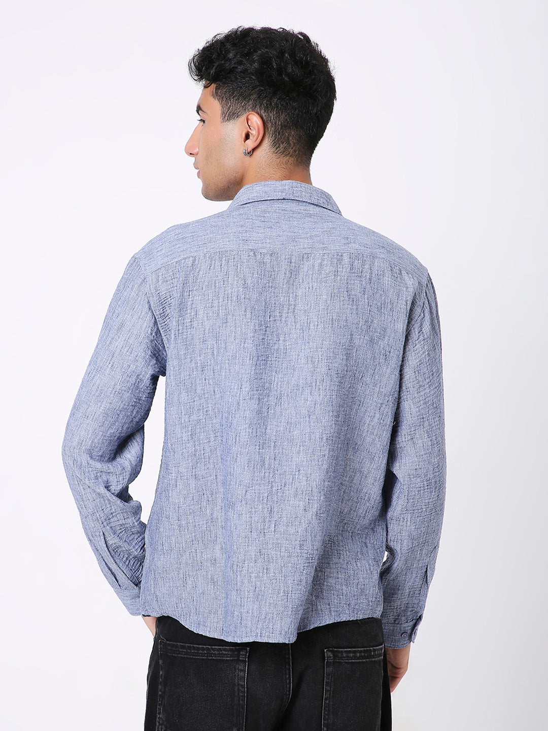 PREMIUM DARK BLUE LINEN BLEND SOLID SHIRT
