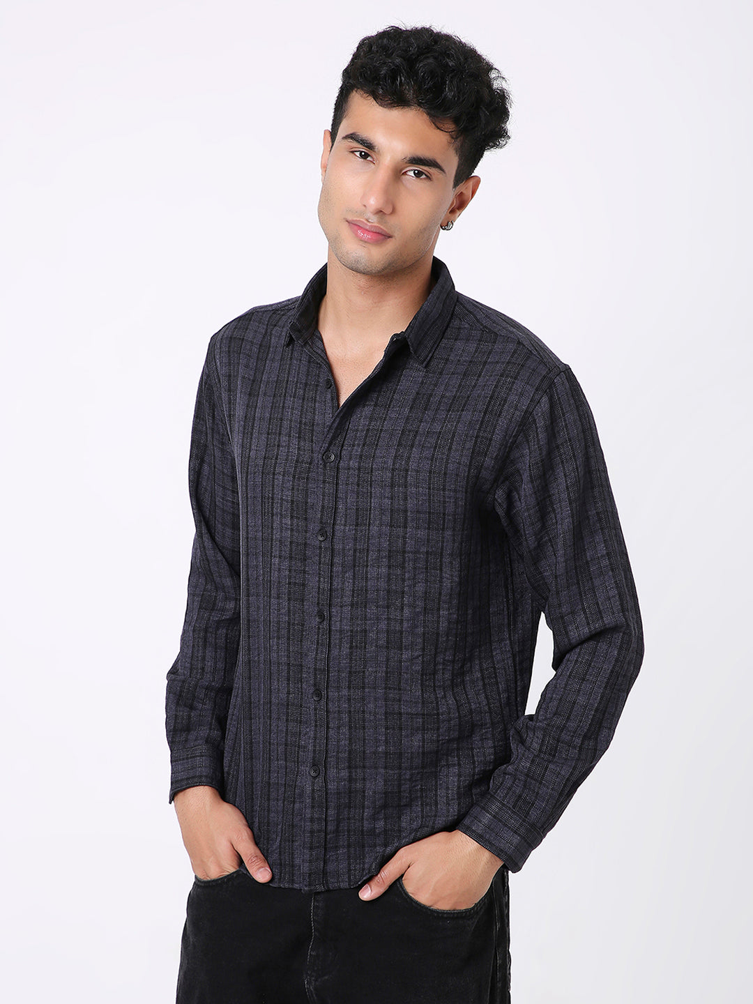 DARK GRAY CHECKERED CASUAL SHIRT