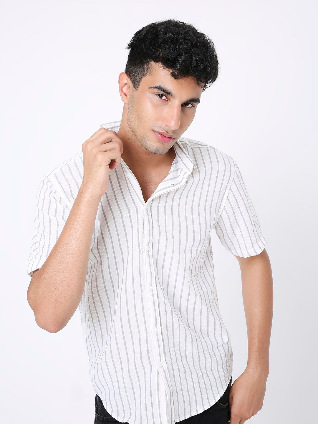 CLASSIC GREY LINEN BLEND STRIPED SHIRT