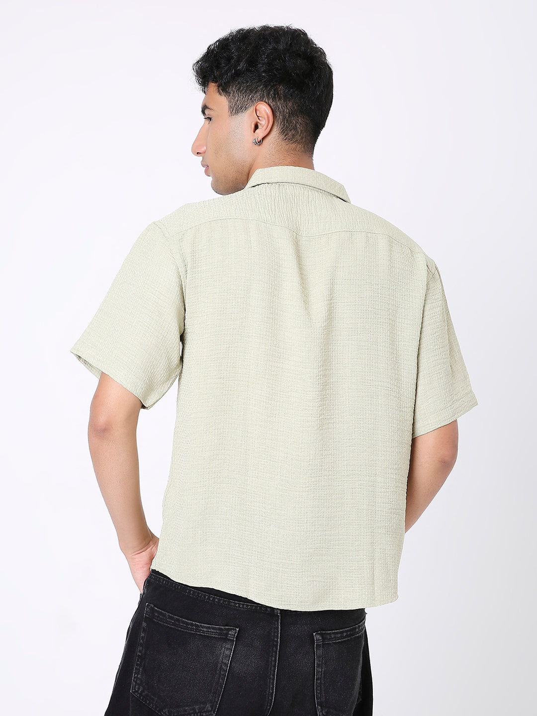 OLIVE TEXTURED SHORT SLEEVE SHIRT