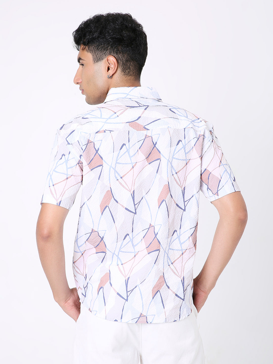 ABSTRACT PRINTED TEXTURED SHORT SLEEVE SHIRT