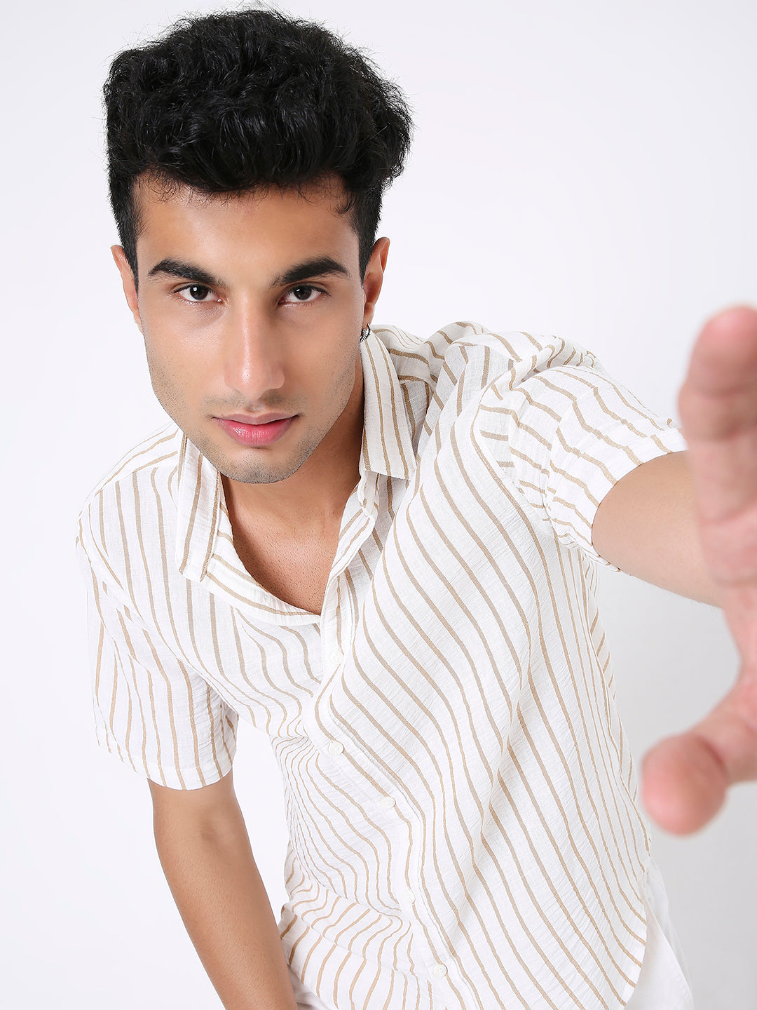 CLASSIC KHAKI LINEN BLEND STRIPED SHIRT
