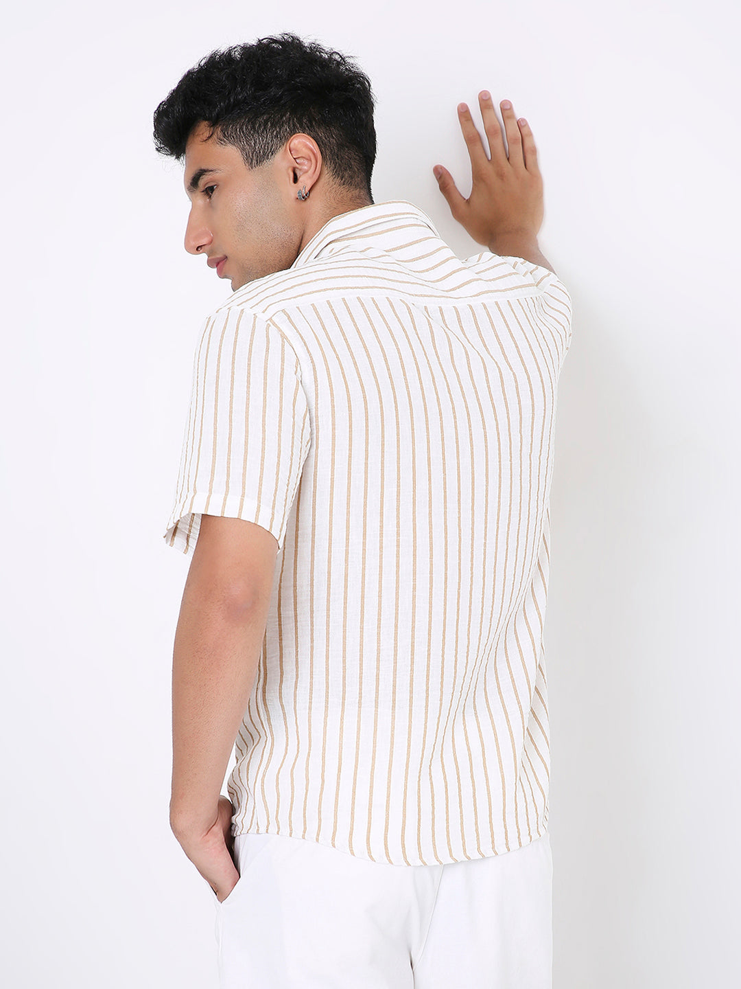 CLASSIC KHAKI LINEN BLEND STRIPED SHIRT