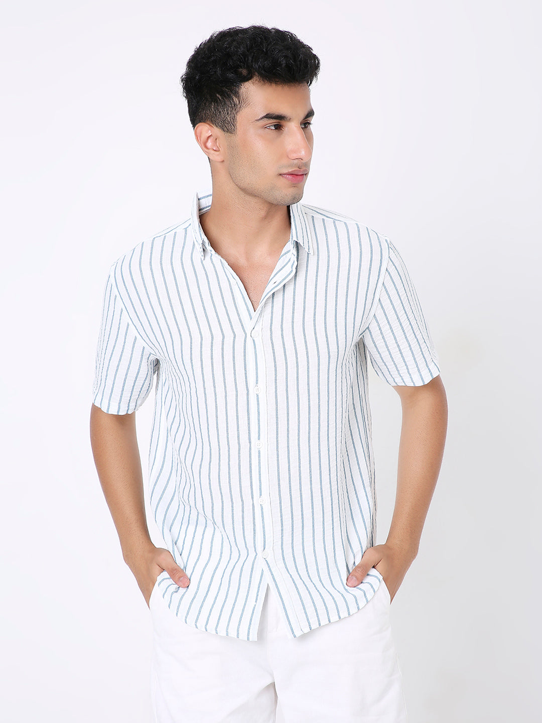 CLASSIC LINEN BLEND STRIPED SHIRT