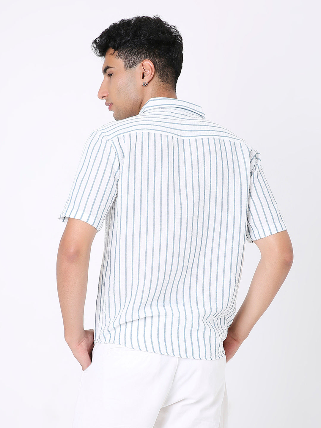 CLASSIC BLUE LINEN BLEND STRIPED SHIRT