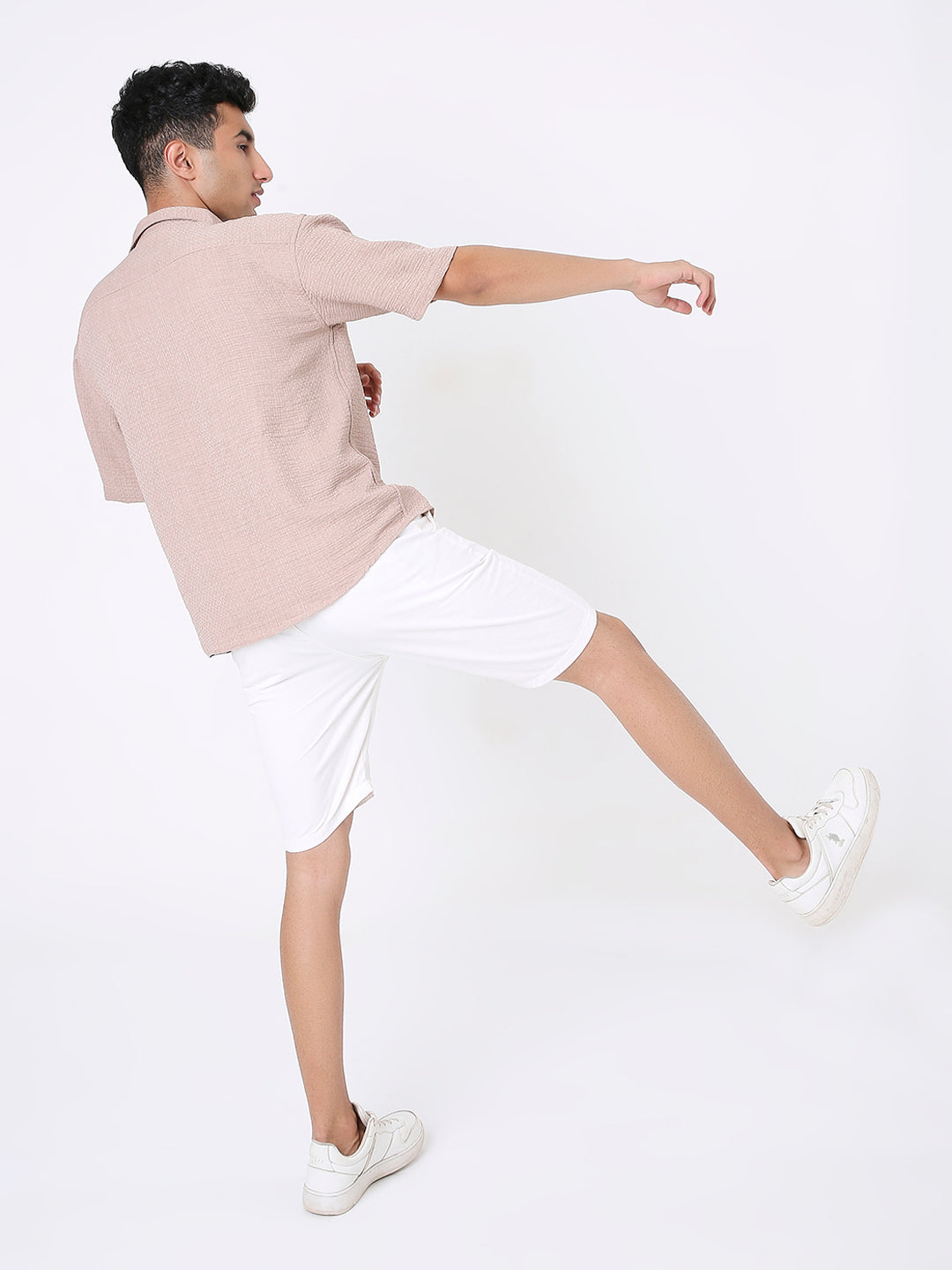 BEIGE TEXTURED SHORT SLEEVE SHIRT