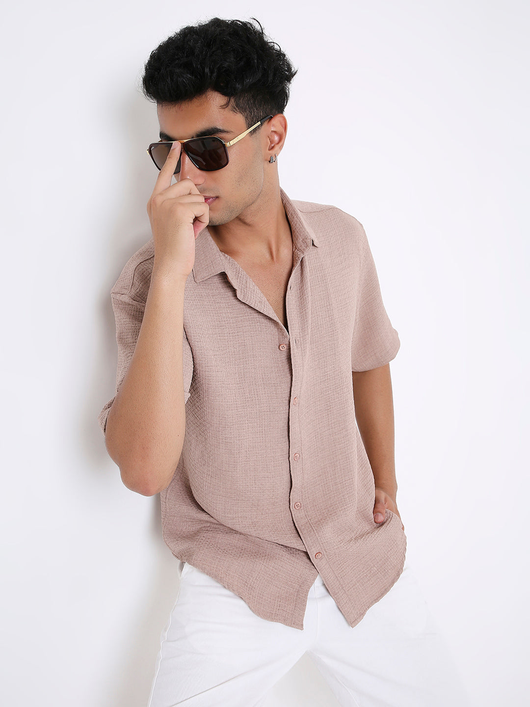 BEIGE JACQUARD STRUCTURED SHIRT