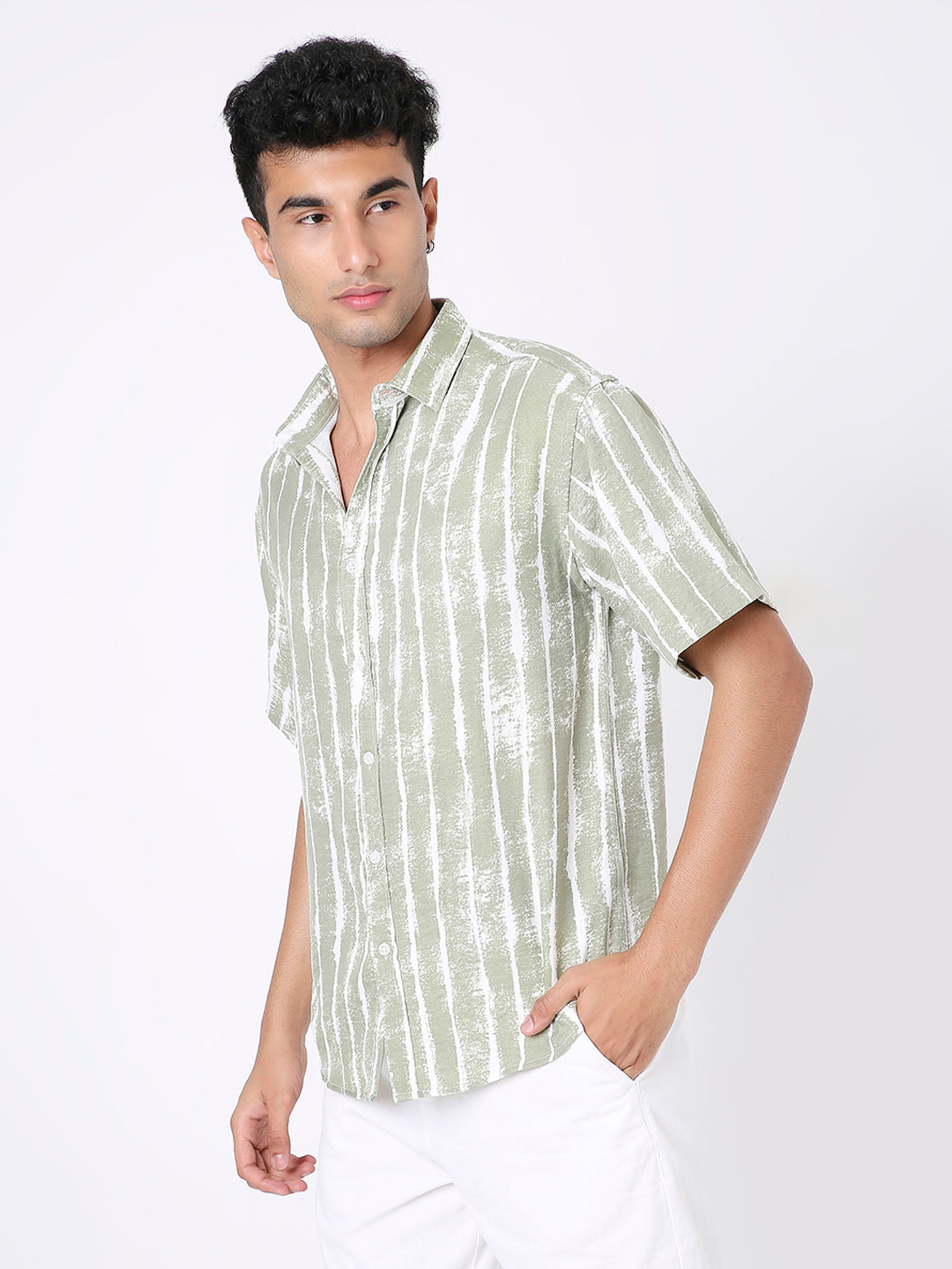 OLIVE PRINTED RELAXED SHIRT