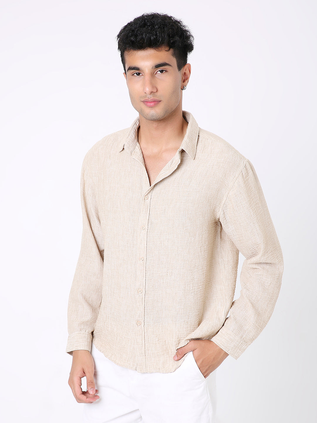 BEIGE PREMIUM LINEN BLEND SHIRT