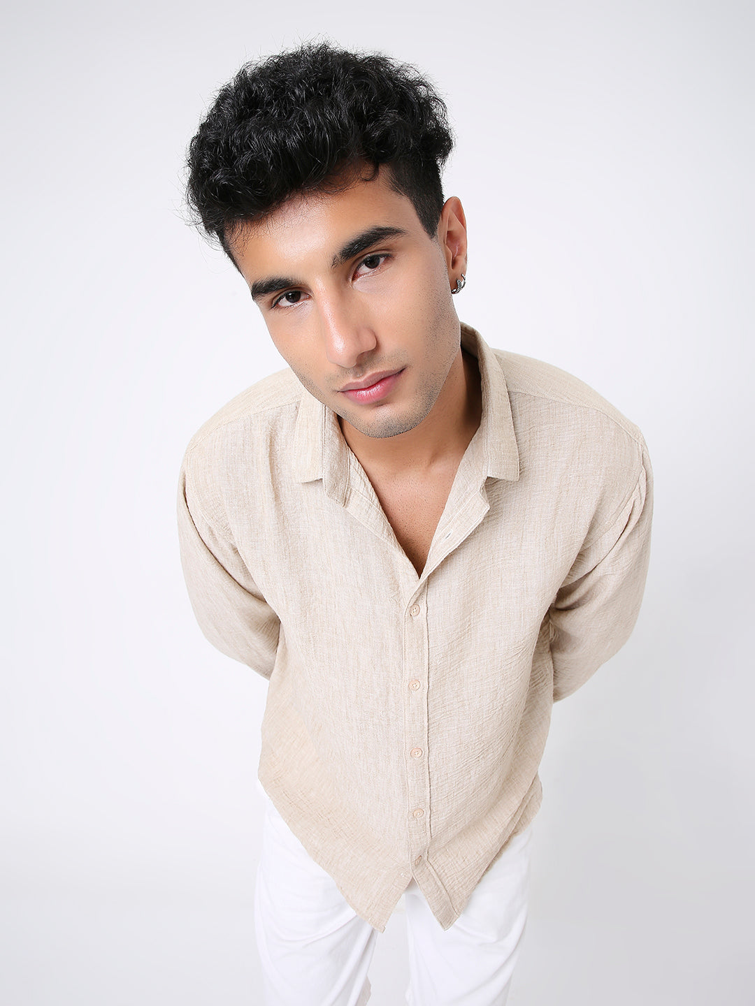 PREMIUM BEIGE LINEN BLEND SOLID SHIRT