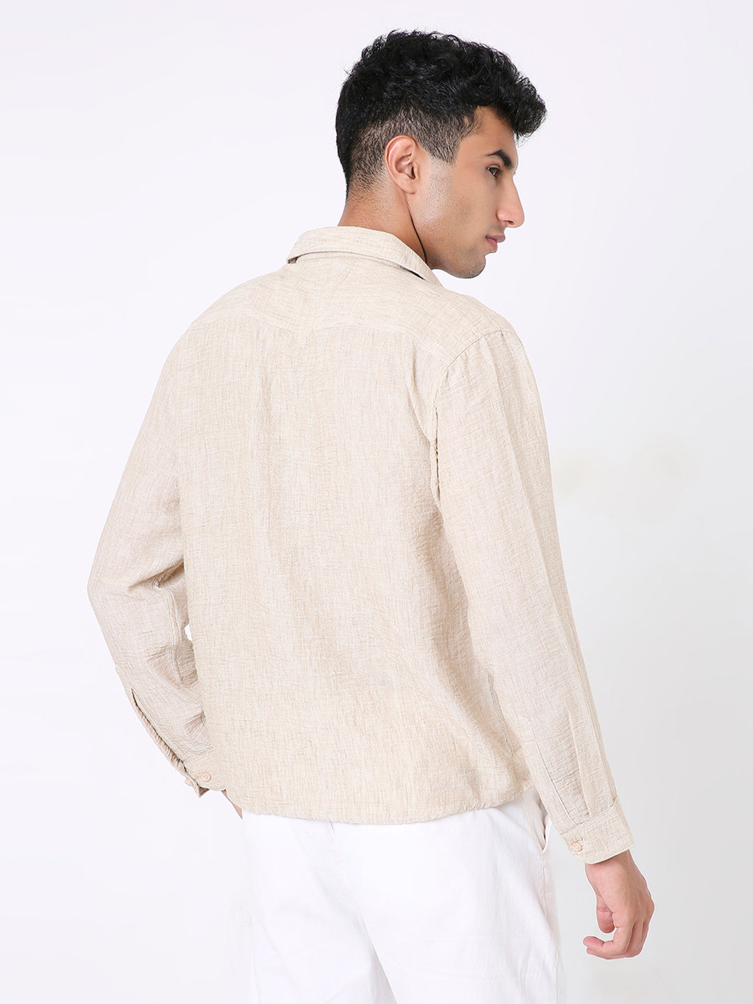 PREMIUM BEIGE LINEN BLEND SOLID SHIRT