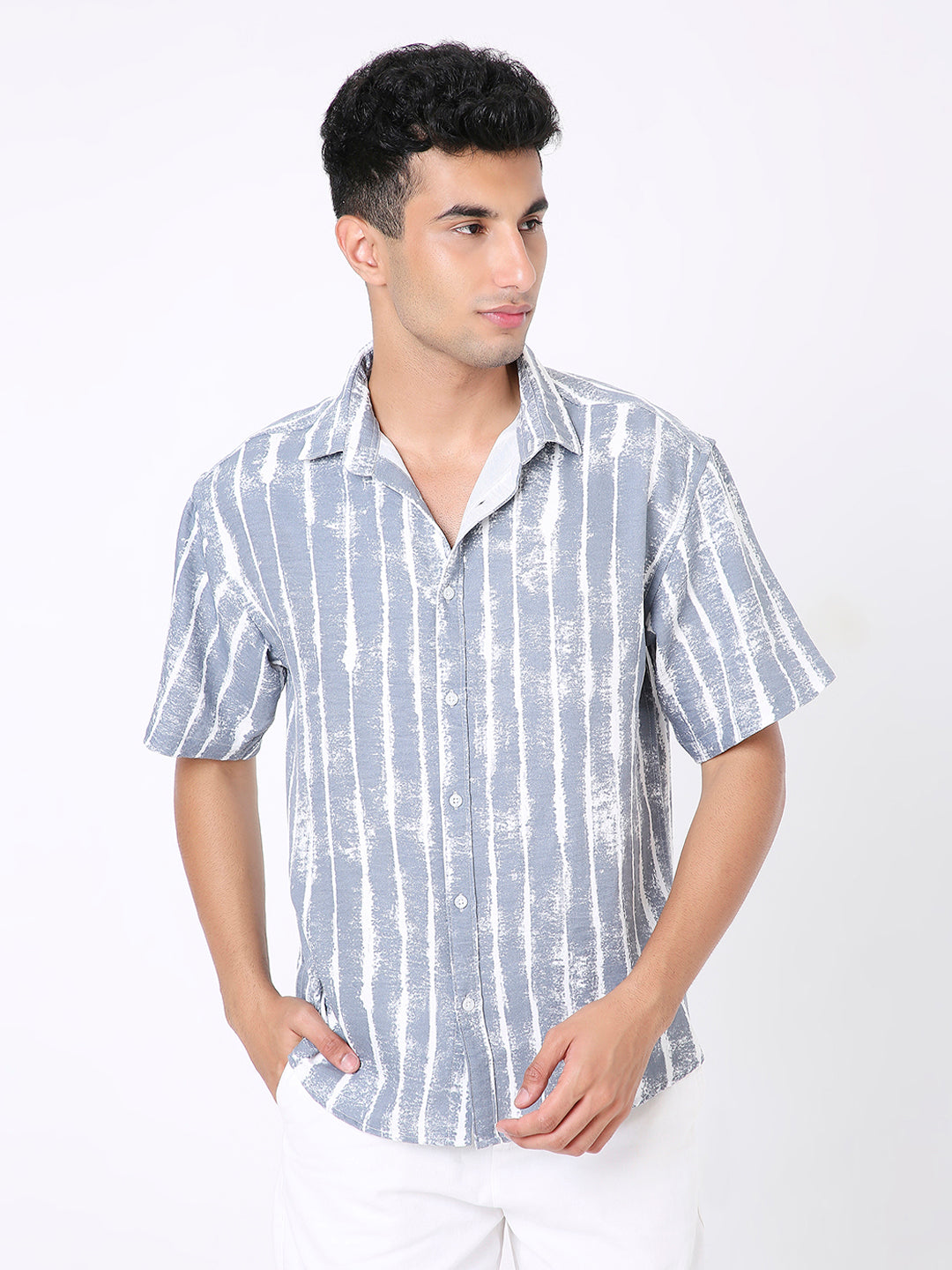 BLUE PRINTED SHORT SLEEVE SHIRT
