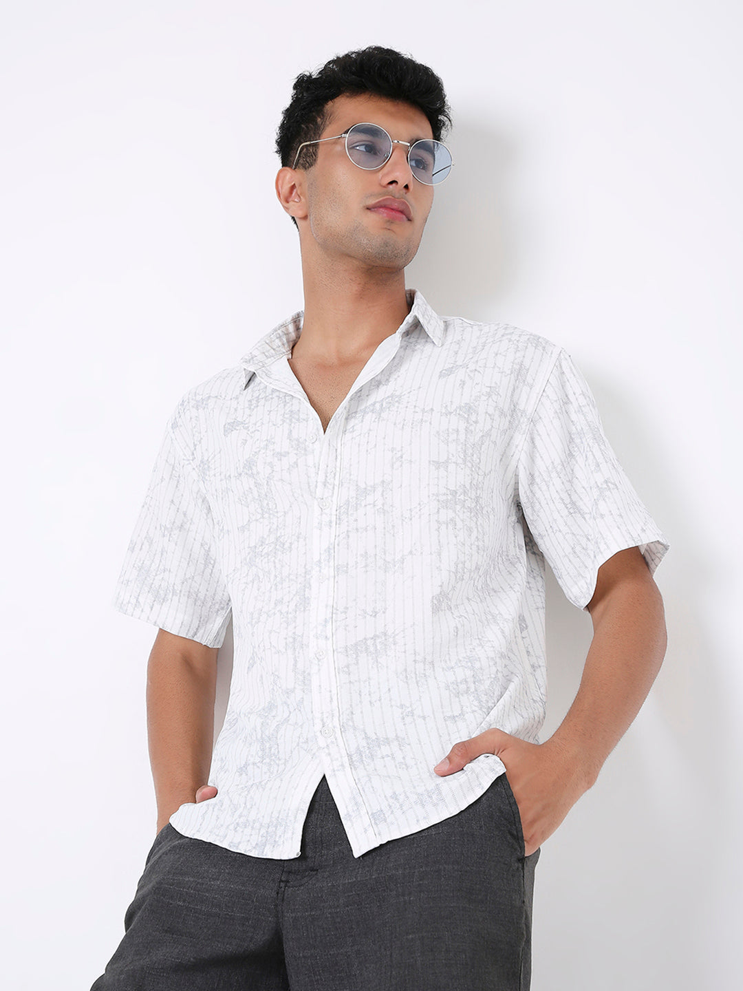 GREY PRINTED SHORT SLEEVE SHIRT
