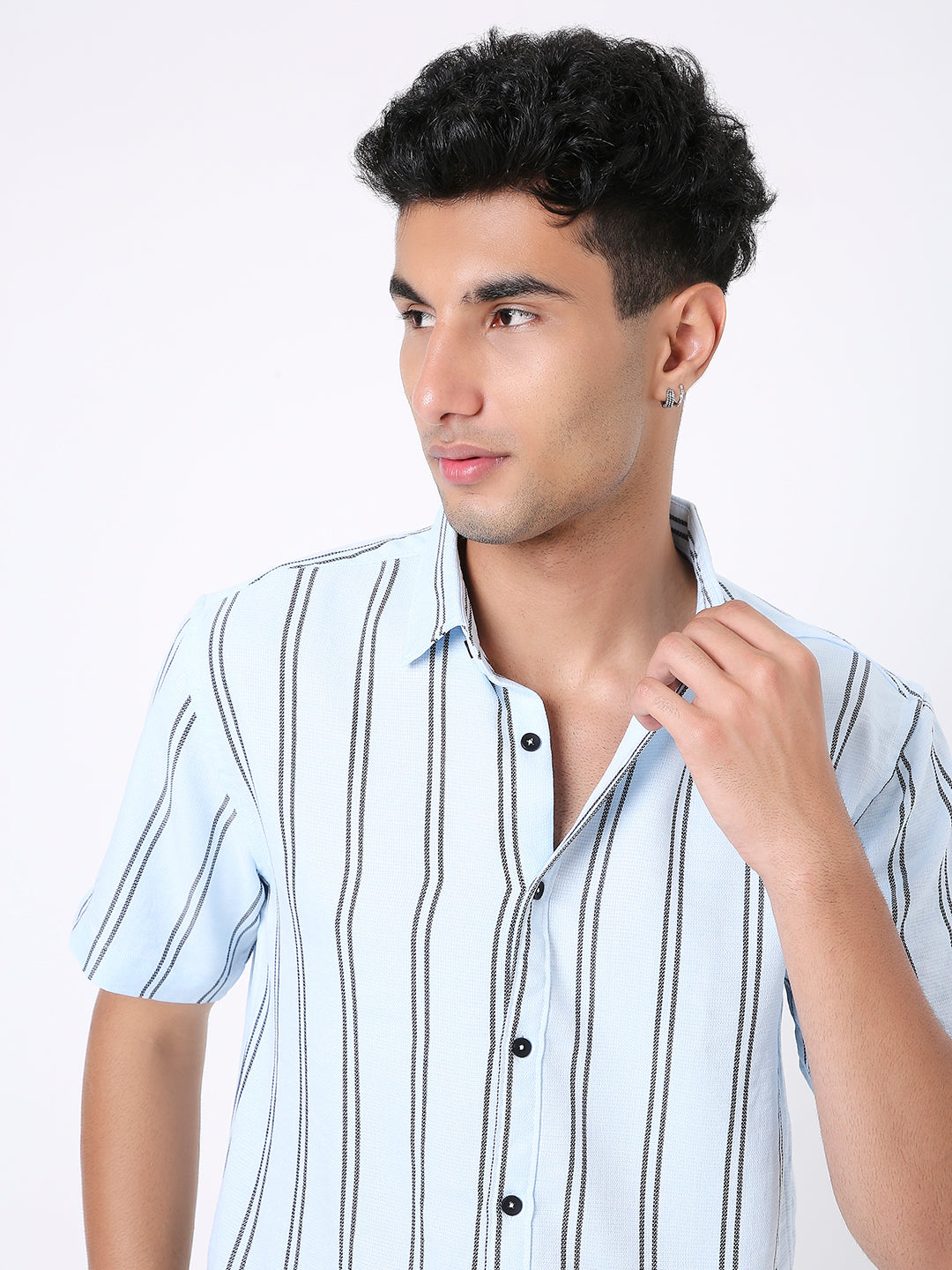 BLUE & BLACK STRIPED CASUAL SHIRT