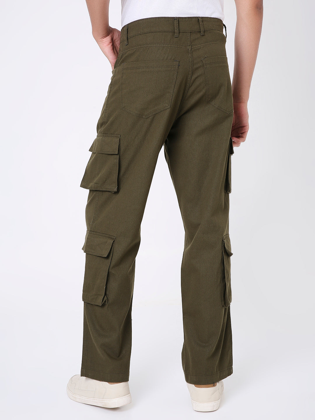 UNISEX RELAXED FIT 8 POCKET OLIVE GREEN CARGO PANTS