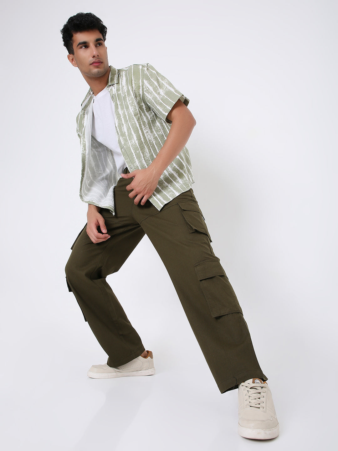 UNISEX RELAXED FIT 8 POCKET OLIVE GREEN CARGO PANTS
