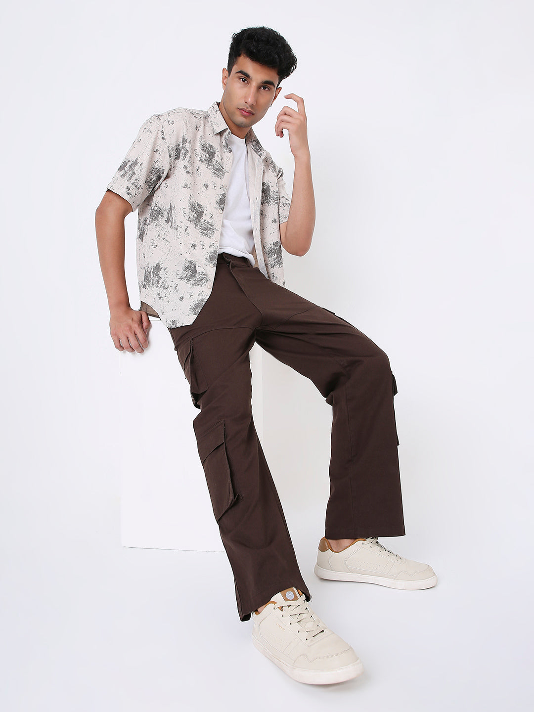 UNISEX RELAXED FIT 8 POCKET BROWN CARGO PANTS