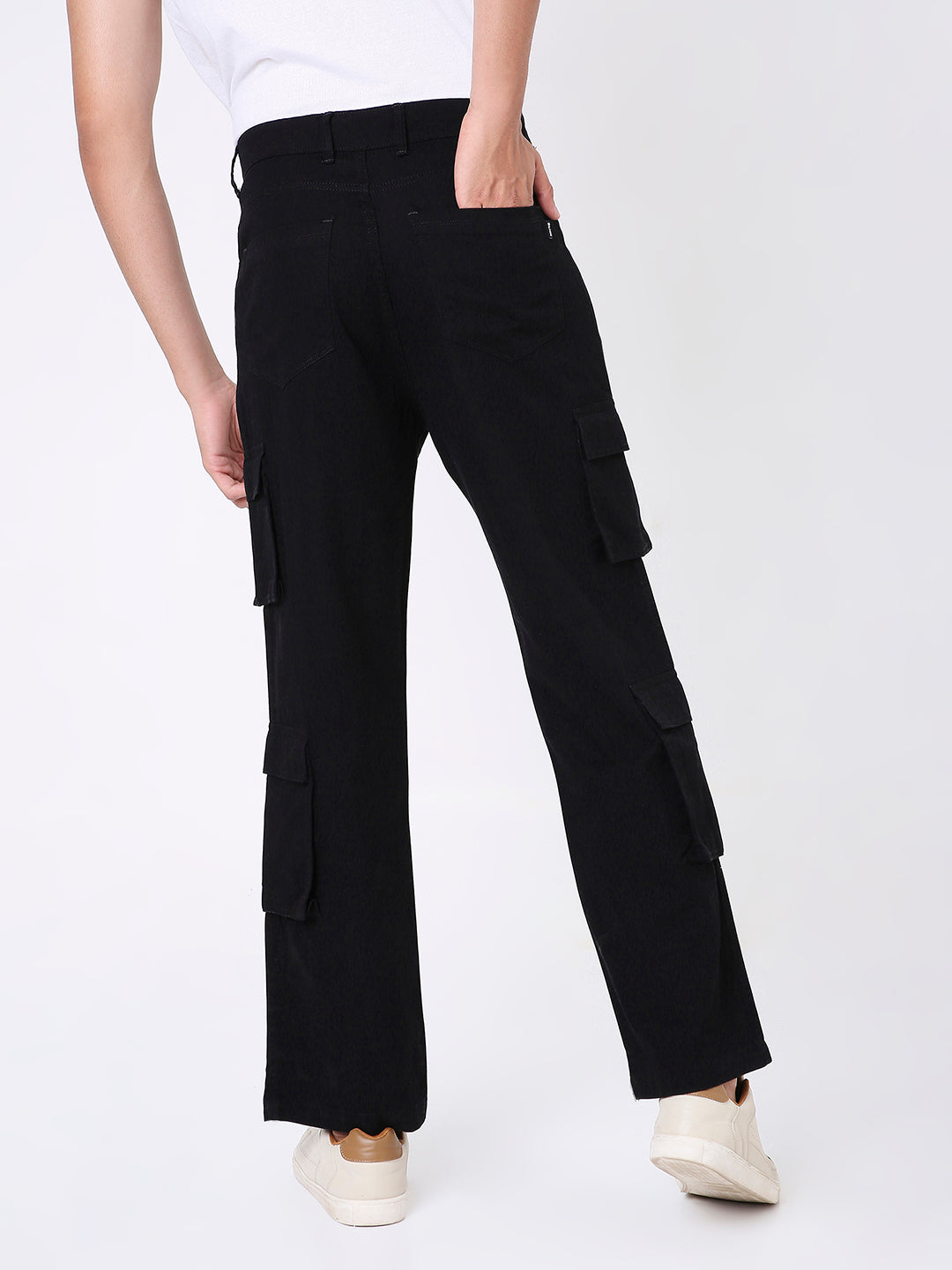 UNISEX RELAXED FIT 8 POCKET BLACK CARGO PANTS