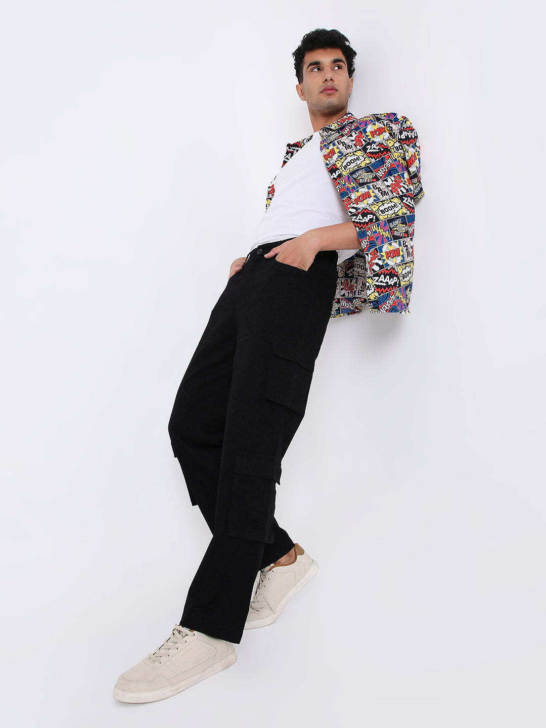 UNISEX RELAXED FIT 8 POCKET BLACK CARGO PANTS