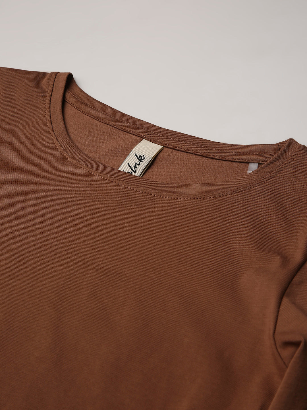 BROWN Full-Sleeve Fitted Crop Top