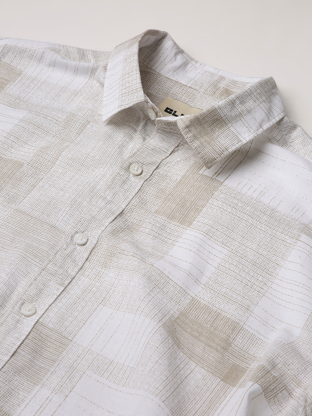 ABSTRACT KHAKI PRINTED LINEN BLEND SHIRT