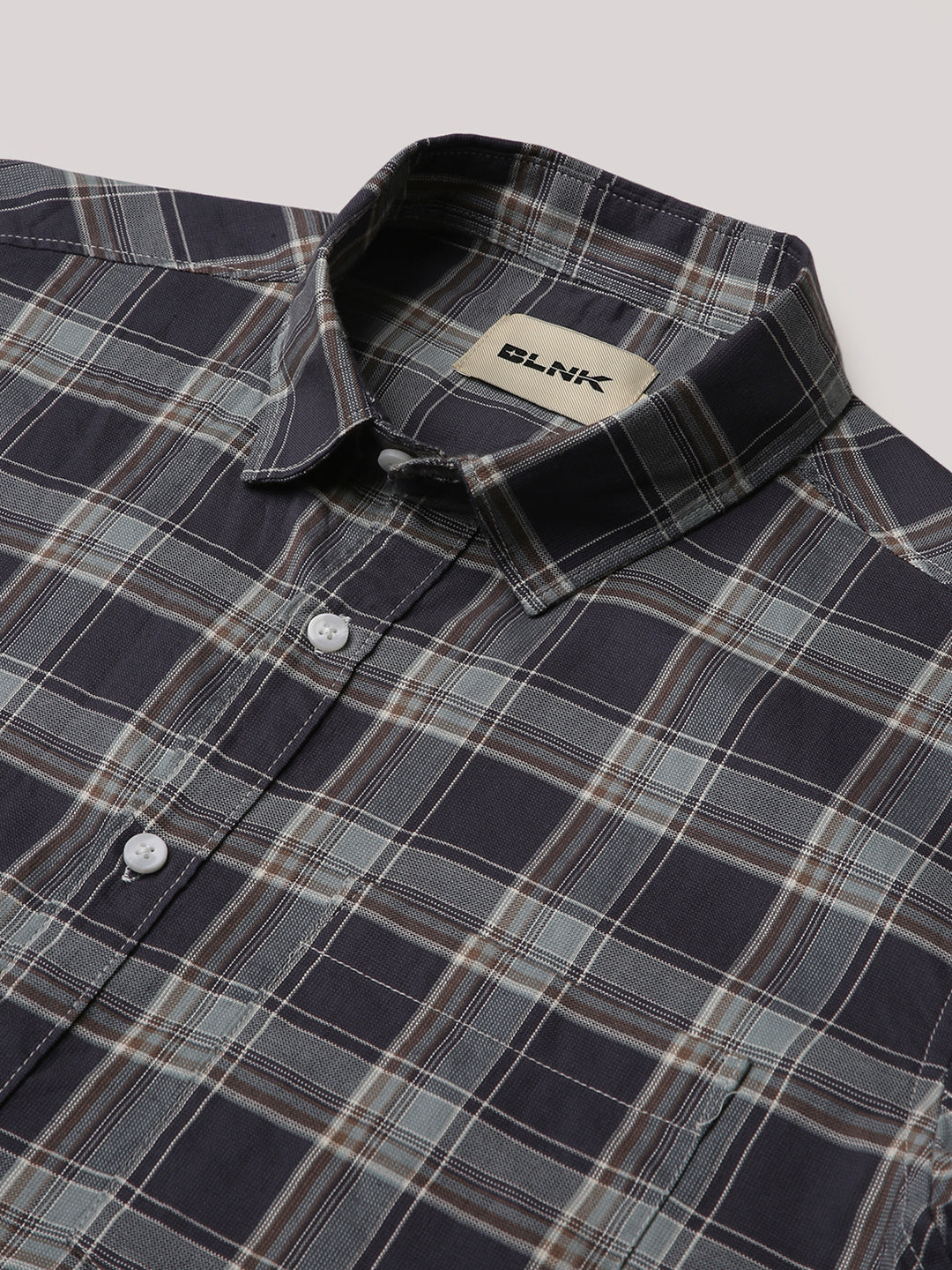 Dark grey textured Cotton Checked Shirt
