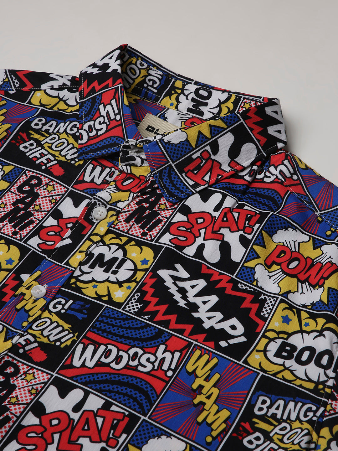 BLACK Comic Print Short Sleeve Casual Shirt