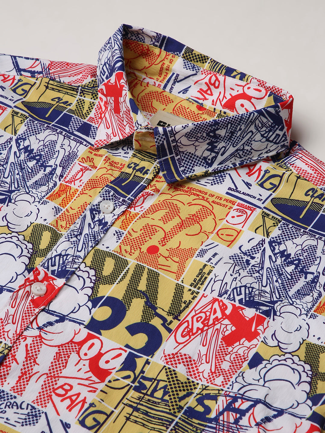 WHITE Comic Print Short Sleeve Casual Shirt