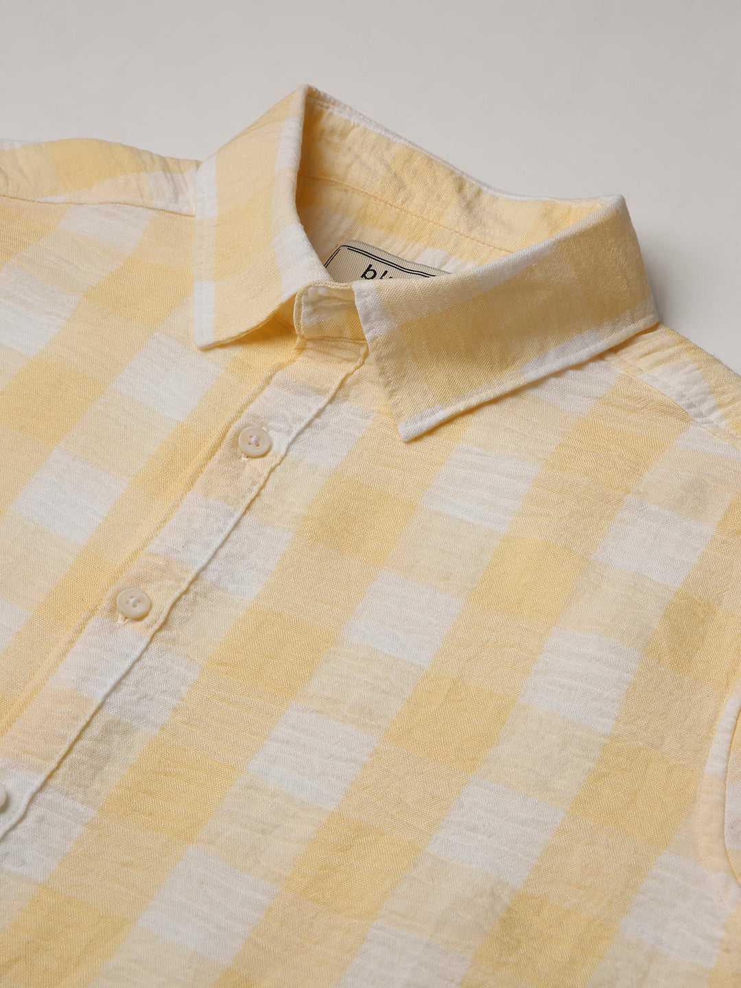 YELLOW Linen Blend Check Casual Shirt